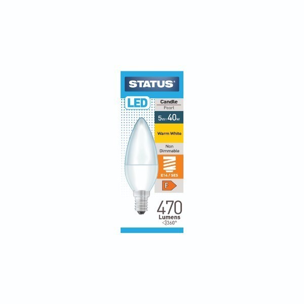 Status 5.5w = 40w SES/E14 Pearl Candle Bulb Small Screw Cap