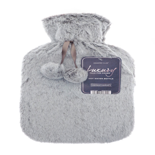 Lux Faux Fur Hot Water Bottle Light Grey