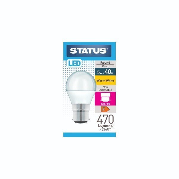 Status 5.5w = 40w BC/B22 Pearl Round Bulb Bayonet Cap