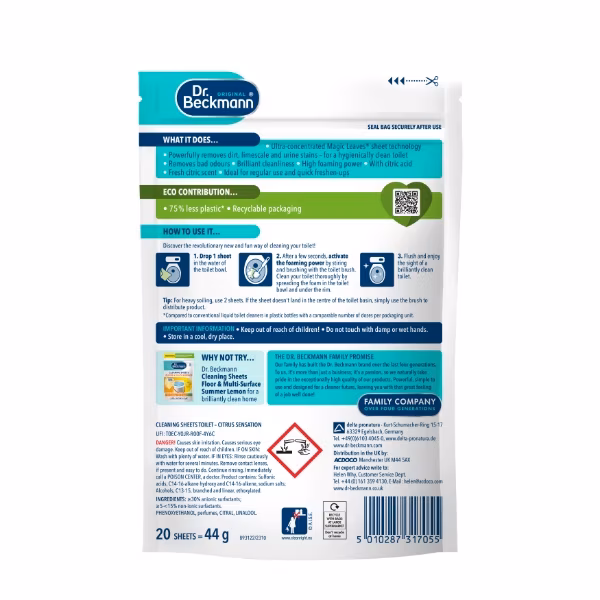 Dr Beckmann Toilet Cleaning Sheets Citrus Sensation