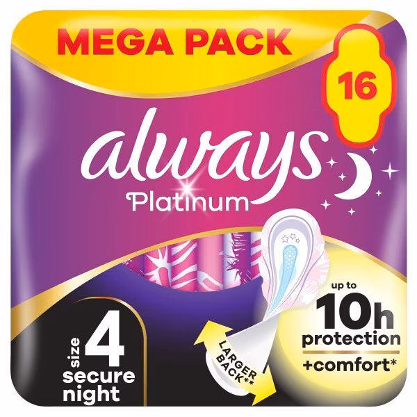 Always Platinum Secure Night (Size 4)Sanitary Towels 16 Pads