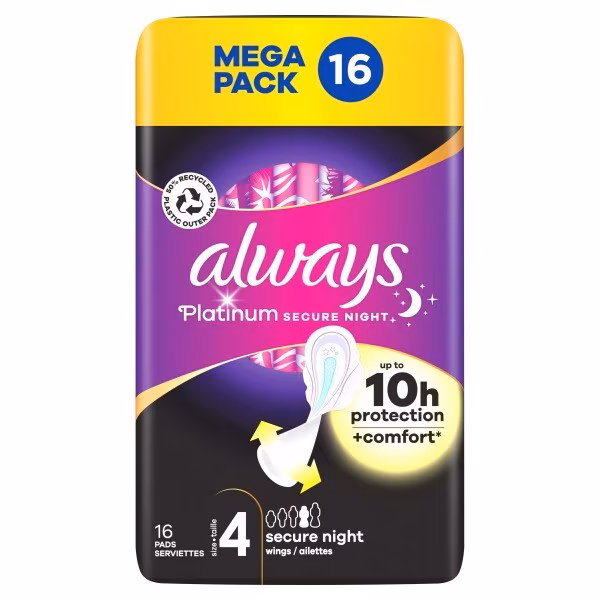Always Platinum Secure Night (Size 4)Sanitary Towels 16 Pads