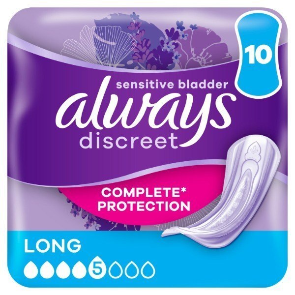 Always Discreet Long Non-Winged Sanitary Towels 10 Pack