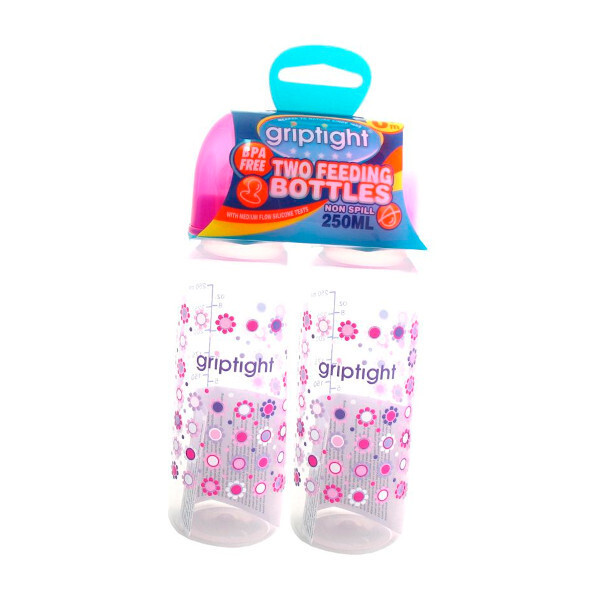 Griptight Feeding Bottle 2 Pack Pink 250ml
