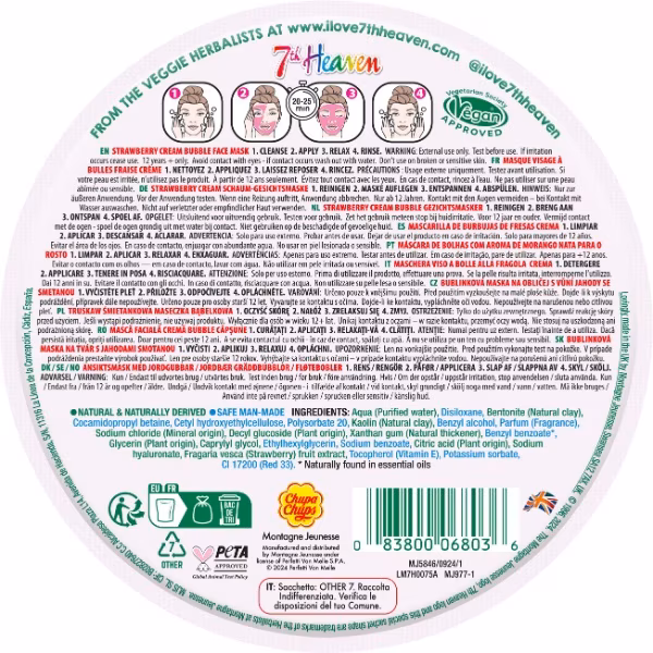 7H Chupa Chups Strawberry Cream Bubble Mask With Hyaluronic Acid