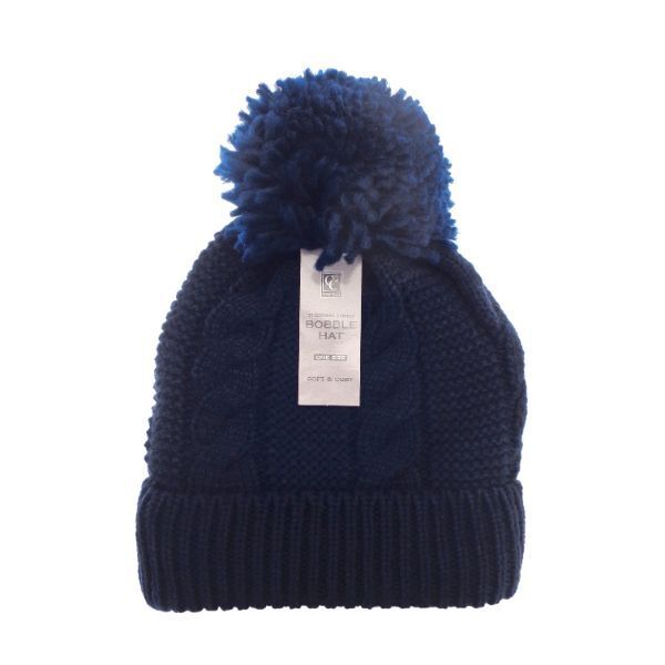 Knitted Bobble Hat Navy