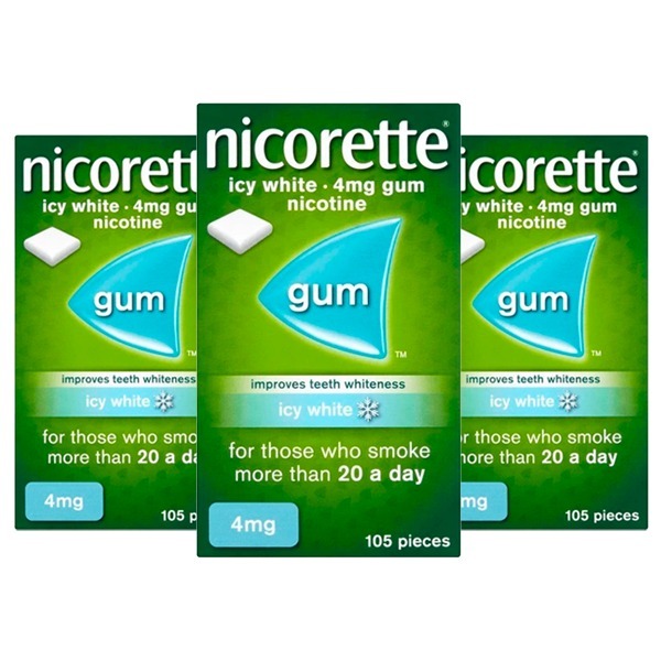 Nicorette Stop Smoking Bundle (3x Nicorette Icy White Whitening Gum 4mg 105s)